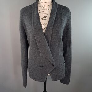 Loft Ann Taylor Knit Sweater Cardigan Wool Gray Pockets Size Small 50% Wool